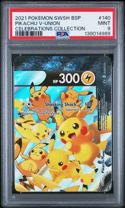 2021 POKEMON SWSH BLACK STAR PROMO CELEBRATIONS COLL #140 PIKACHU V-UNION PSA 9 - Image 1