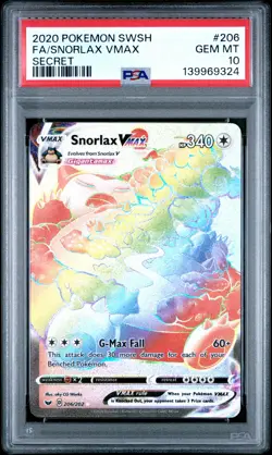 2020 POKEMON SWORD & SHIELD SECRET #206 FULL ART/SNORLAX VMAX PSA 10 - Image 1