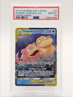SLOWPOKE & PSYDUCK GX 2019 POKEMON UNIFIED MINDS RARE HOLO 35 PSA 10 Q3626 - Image 1