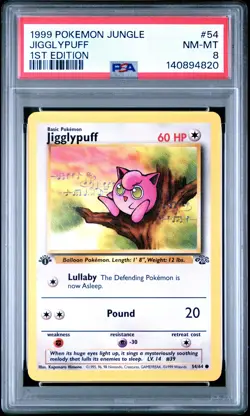 1999 POKEMON JUNGLE 1ST EDITION #54 JIGGLYPUFF PSA 8 - Image 1