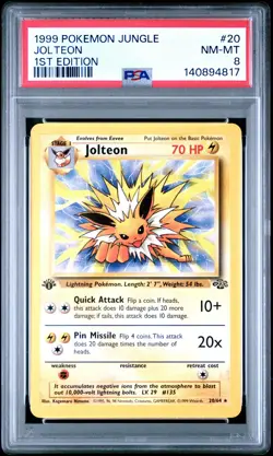 1999 POKEMON JUNGLE 1ST EDITION #20 JOLTEON PSA 8 - Image 1