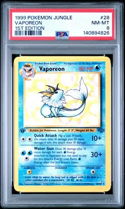 1999 POKEMON JUNGLE 1ST EDITION #28 VAPOREON PSA 8 - Image 1