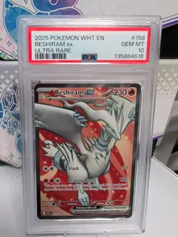PSA 10 💎 Reshiram ex 158/086 White Flare Holo 2025 Pokemon Ultra Rare - Image 1