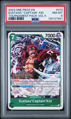 2023 ONE PIECE PROMOS TOURNAMENT PACK VOL.5 #013 EUSTASS "CAPTAIN" KID PSA 8 - Image 1