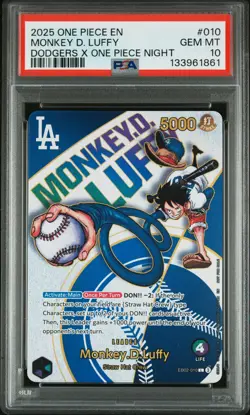 2025 ONE PIECE PROMOS DODGERS X ONE PIECE NIGHT #010 MONKEY D. LUFFY PSA 10 - Image 1