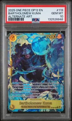 2025 ONE PIECE OP12-LEGACY OF THE MASTER ALTERNATE ART BARTHOLOMEW KUMA PSA 10 - Image 1