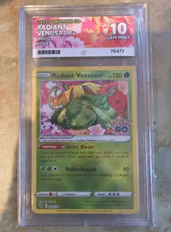 Pokemon TCG Radiant Venusaur Holo Card Pokemon Go 004/078 ACE 10 PERFECT SUBS - Image 2