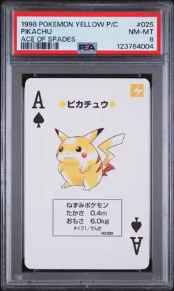 1998 POKEMON YELLOW VERSION PLAYING CARDS ACE OF SPADES #025 PIKACHU PSA 8 - Image 1
