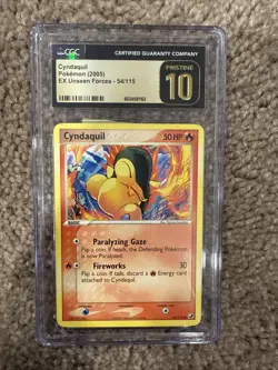 Cyndaquil CGC Pristine 10 Pokemon Card EX Unseen Forces 54/115 2005 Rare Low Pop - Image 1