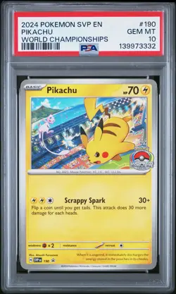 2024 POKEMON SVP EN-SV BLACK STAR PROMO WORLD CHAMPIONSHIPS #190 PIKACHU PSA 10 - Image 1
