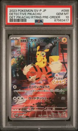 2023 POKEMON JAPANESE SV-P PROMO #098 DETECTIVE PIKACHU PSA 10 - Image 1