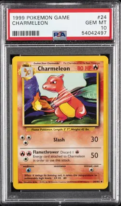 1999 POKEMON BASE SET UNLIMITED #24 CHARMELEON PSA 10 - Image 1