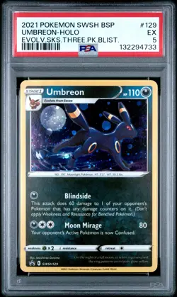 2021 POKEMON SWSH EVOLVING SKIES THREE PACK BLISTERS #129 UMBREON-HOLO PSA 5 - Image 1