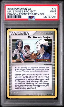 2006 POKEMON EX DRAGON FRONTIERS #77 MR. STONE'S PROJECT-REVERSE FOIL PSA 9 - Image 1