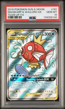 2019 POKEMON SUN & MOON TEAM UP #161 FULL ART/MAGIKARP & WAILORD GX PSA 10 - Image 1