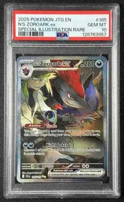 N'S ZOROARK EX PSA 10 2025 POKEMON JTG #185/159 SPECIAL ILLUSTRATION RARE 3957 - Image 1