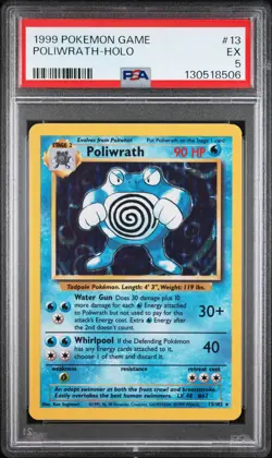 1999 POKEMON BASE SET UNLIMITED #13 POLIWRATH-HOLO PSA 5 - Image 1