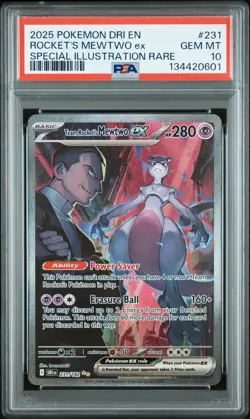 2025 POKEMON DESTINED RIVALS #231 TEAM ROCKET'S MEWTWO EX PSA 10 **WITH GUARD** - Image 1