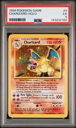 1999 POKEMON BASE SET UNLIMITED #4 CHARIZARD-HOLO PSA 5 - Image 1