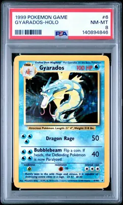 1999 POKEMON BASE SET UNLIMITED #6 GYARADOS-HOLO PSA 8 - Image 1
