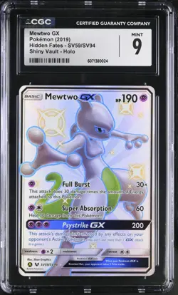 CGC 9 - Mewtwo GX SV59/SV94 Full Art Shiny - Hidden Fates Pokemon Sun & Moon - Image 1