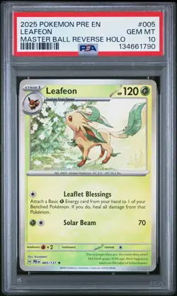 2025 POKEMON PRE EN-PRISMATIC EVOLUTIONS MASTER BALL REVERSE HOLO LEAFEON PSA 10 - Image 1