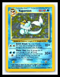 💥 VAPOREON | Pokemon TCG 1999 | (Jungle Set) Holo Foil Rare Vintage # 12/64 - Image 1