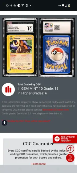 (POP 18) CGC 10 GEM MINT Noctowl 40/144 Skyridge 2003 Pokemon Card - Image 4