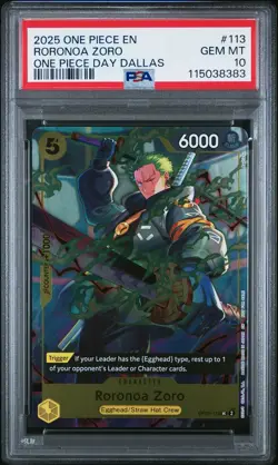 2025 ONE PIECE PROMOS ONE PIECE DAY DALLAS #113 RORONOA ZORO PSA 10 - Image 1
