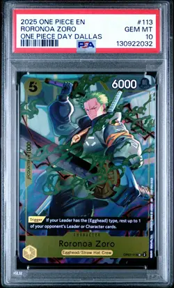 2025 ONE PIECE PROMOS ONE PIECE DAY DALLAS #113 RORONOA ZORO PSA 10 - Image 1