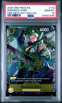2025 ONE PIECE PROMOS ONE PIECE DAY DALLAS #113 RORONOA ZORO PSA 10 - Image 1