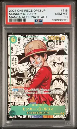 2025 ONE PIECE JAPANESE MANGA ALTERNATE ART OP13-118 MONKEY D. LUFFY PSA 10 - Image 1