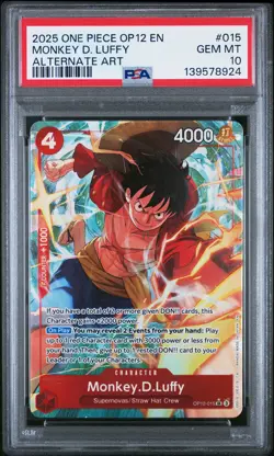 2025 ONE PIECE OP12-LEGACY OF THE MASTER ALTERNATE ART MONKEY D. LUFFY PSA 10 - Image 1