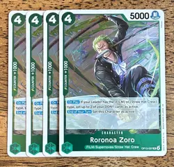 One Piece Roronoa Zoro OP13-037 Foil Playset (x4) Carrying on His Will NM - Image 1