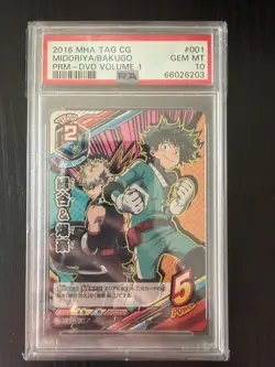 PSA 10 HA-DVD Katsuki Bakugo & Midoriya #001 Promo My Hero Academia Tag Card - Image 1