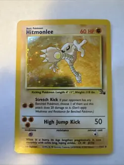 Pokemon TCG Hitmonlee Fossil Holo Card 7/62 Unlimited Rare LP-MP Condition - Image 1