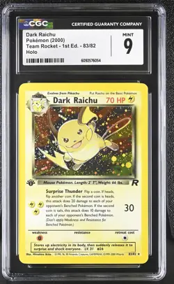 CGC 9 MINT Dark Raichu Team Rocket 1st Edition 83/82 Holo SWIRL Pokemon Card - Image 1
