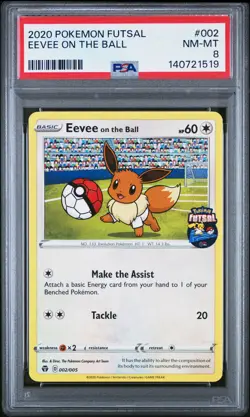 2020 POKEMON FUTSAL 002 EEVEE ON THE BALL PROMO PSA 8 - Image 1