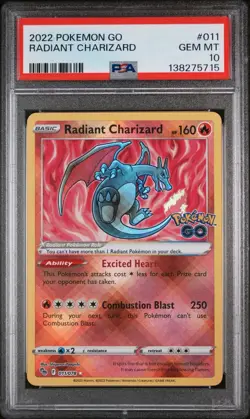2022 Pokemon SWSH Pokemon GO Radiant Charizard #011/078 PSA 10 - Image 1