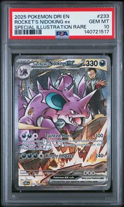 2025 POKEMON DRI EN-DESTINED RIVALS 233 TEAM ROCKET'S NIDOKING EX SIR PSA 10 - Image 1