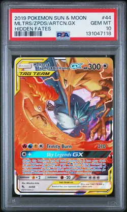 2019 Pokemon Sun & Moon #44 Moltres Zapdos Articuno GX Hidden Fates PSA 10!! - Image 1