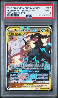 2019 Pokemon Sun & Moon #157 Reshiram & Zekrom GX Cosmic Eclipse PSA 9!! - Image 1