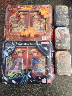 One Piece Volume 5 & 6 Illustration Box & Vol. 2 Mini Tins x 3 . Factory Sealed. - Image 1