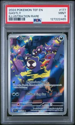 2024 POKEMON TEF EN-TEMPORAL FORCES 177 GASTLY ILLUSTRATION RARE PSA 9 - Image 1