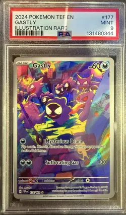 2024 POKEMON TEF EN TEMPORAL FORCES GASTLY ILLUSTRATION RARE #177 PSA 9 MINT - Image 1
