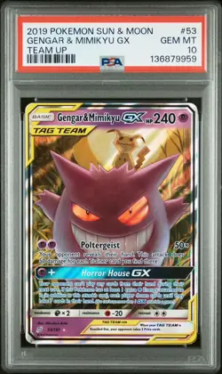 Gengar & Mimikyu GX 53/181 Sun & Moon Team Up PSA 10 Pokemon - Image 1