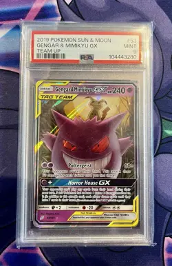 PSA 9 Gengar & Mimikyu Gx 53/181 Team Up Holo Rare Tag Team POKEMON - Image 1
