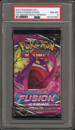 2021 POKEMON FUSION STRIKE FOIL BOOSTER PACK GIGANTAMAX GENGAR PSA 8 NEAR MINT - Image 1