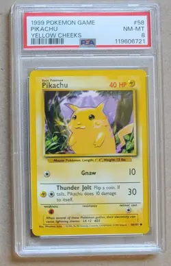1999 Pokemon Pikachu #58 Base Set Regular Yellow Cheeks PSA 8 - Image 1
