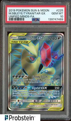 2019 Pokemon Sun & Moon Unified Minds #225 Mega Sableye & Tyranitar PSA 10 - Image 1